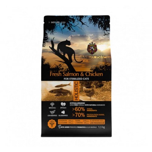Ambrosia Grain Free Cat Adult & Sterilised Fresh Salmon & Chicken 1.5kg