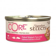 Wellness Core Signature Selects Λεπτές Νιφάδες Τόνος & Σολομός Σε Ζωμό 79gr