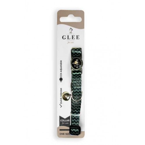 Glee Περιλαίμιο Γάτας Ιμάντας με Πλαστικό Κούμπωμα Ασφαλείας & Κουδουνάκι Green Zig Zag (10mmx30cm)