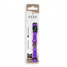 Glee Περιλαίμιο Γάτας Ιμάντας με Πλαστικό Κούμπωμα Ασφαλείας & Κουδουνάκι Purple Fishbone (10mmx30cm)
