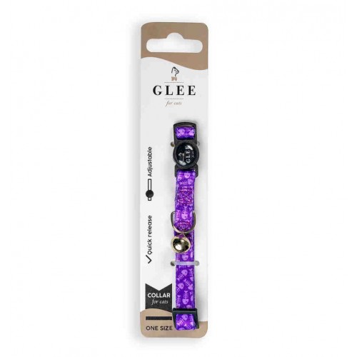 Glee Περιλαίμιο Γάτας Ιμάντας με Πλαστικό Κούμπωμα Ασφαλείας & Κουδουνάκι Purple Fishbone (10mmx30cm)