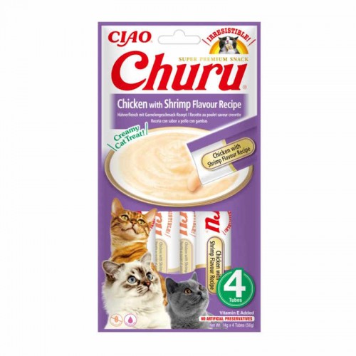 Ciao Churu Λιχουδιά σε Κρέμα με Γεύση Κοτόπουλο & Γαρίδα για Γάτες (4x14gr)