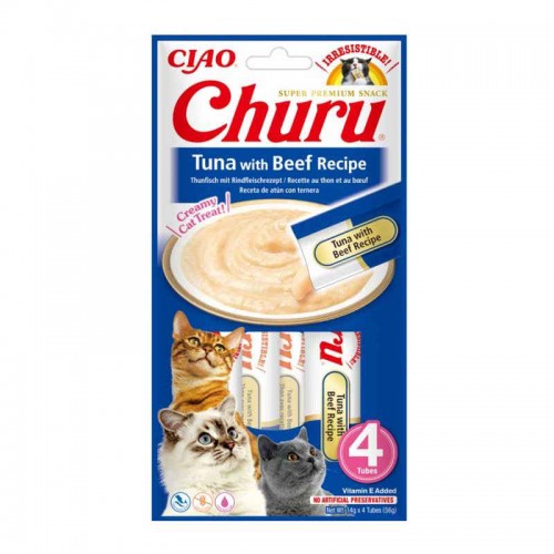 Ciao Churu Λιχουδιά σε Κρέμα με Γεύση Τόνο & Μοσχάρι για Γάτες (4x14gr)
