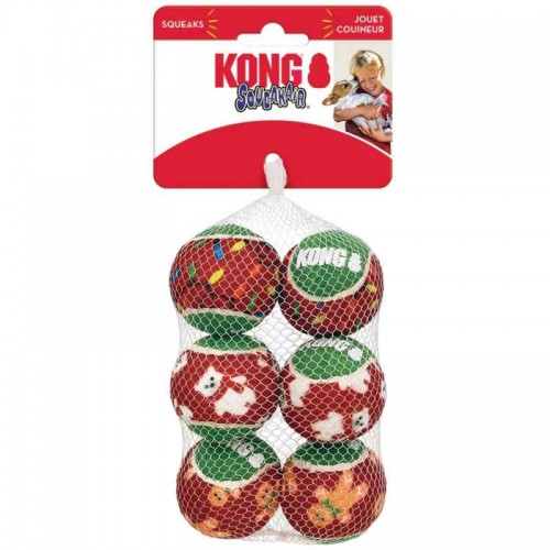 Kong Squeakair Balls Χριστουγεννιάτικο Παιχνίδι Μάσησης & Ανάκτησης με Ήχο για Σκύλους (5.5cm/6τμχ)
