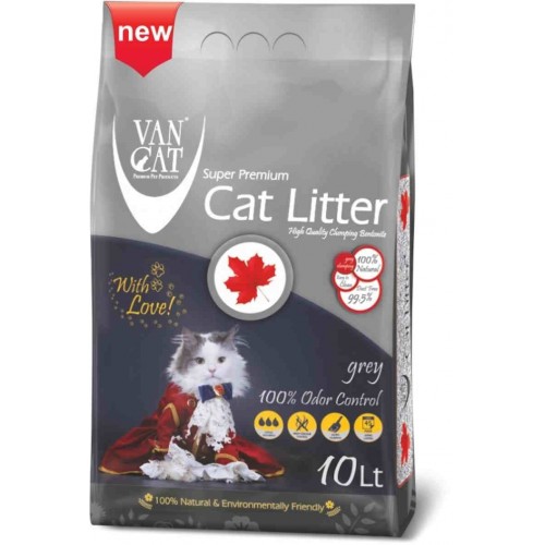 Van Cat Grey Odour Control Άμμος Υγιεινής Μπετονίτη Χωρίς Άρωμα με Ενεργό Άνθρακα 10Lt (8,5Kg)