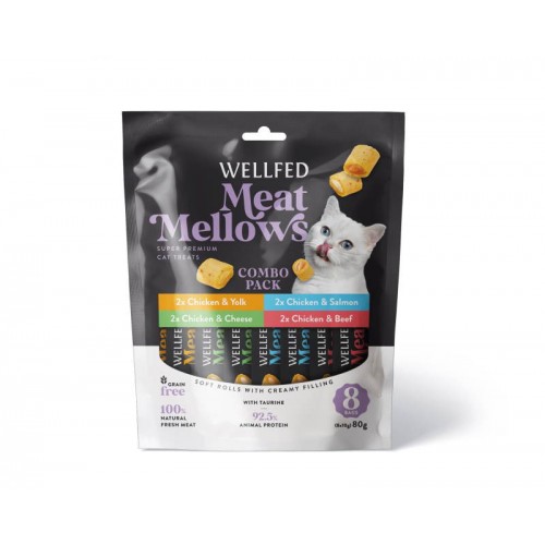 Wellfed Meat Mellows Λιχουδιά σε Ρολάκια σε Διάφορες Γεύσεις για Γάτες (8x10gr)