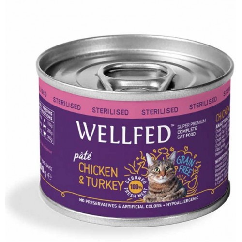 Wellfed Cat Adult Sterilised Πατέ Με Κοτόπουλο & Γαλοπούλα 200gr