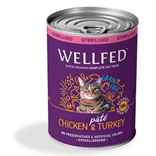 Wellfed Cat Adult Sterilised Πατέ Με Κοτόπουλο & Γαλοπούλα 400gr