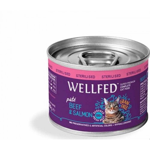 Wellfed Cat Adult Sterilised Πατέ Με Μοσχάρι & Σολομό 200gr