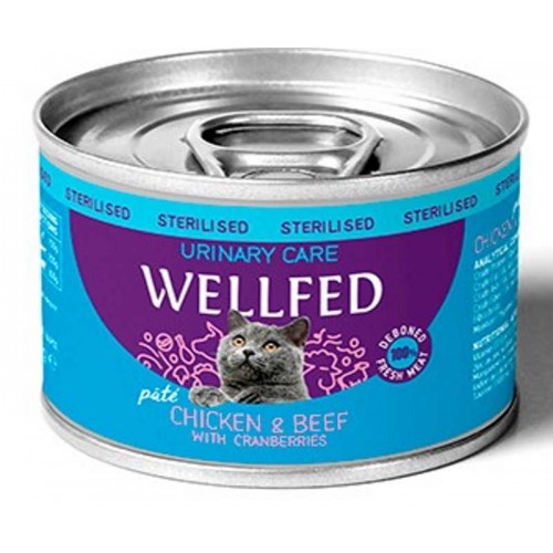 Wellfed Cat Adult Sterilised Urinary Care Πατέ Με Κοτόπουλο, Μοσχάρι & Cranberries 200gr