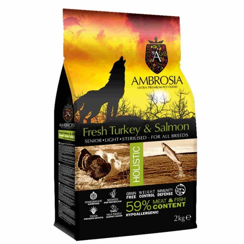 Ambrosia Grain Free Senior Light Sterilized Fresh Turkey & Salmon 12Kg