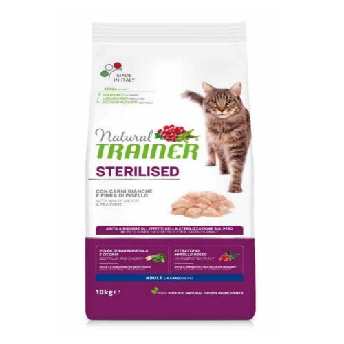 Natural Trainer Low Grain Cat Adult Sterilised με Λευκό Κρέας 10Kg