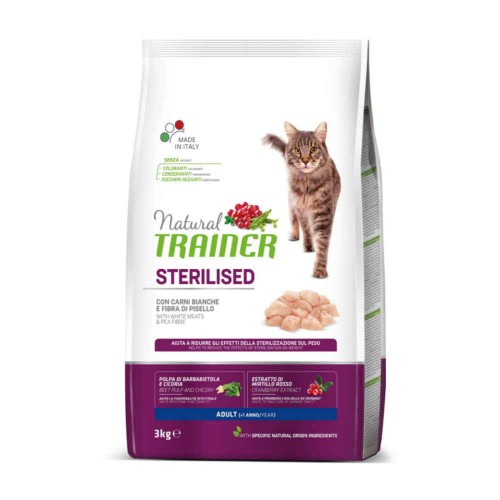 Natural Trainer Low Grain Cat Adult Sterilised Λευκά Κρέατα 3Kg