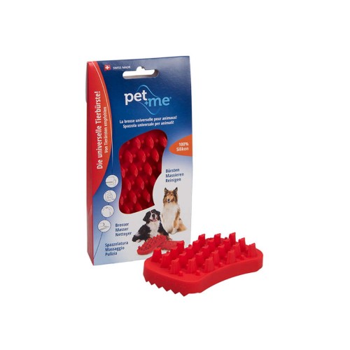 Pet+Me Βούρτσα Σιλικόνης, Κόκκινη για Μεγαλόσωμους, Μακρύτριχους Σκύλους