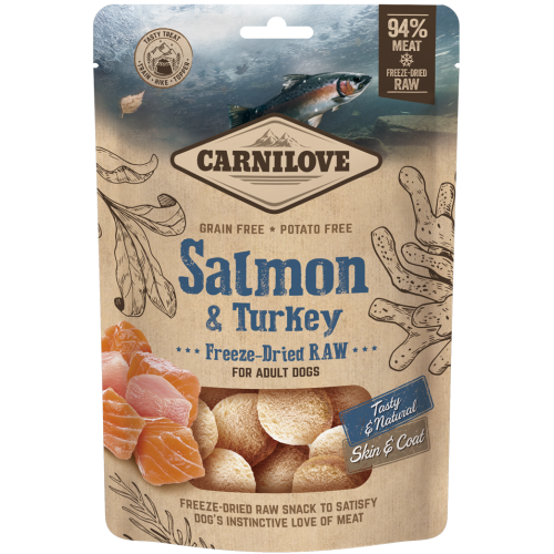 Carnilove Freeze Dried Λιχουδια Σκύλου Raw Salmon and Turkey 60gr