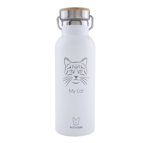 Eco Life Bamboo Thermos Bottle Λευκό My Cat Paw 500ml