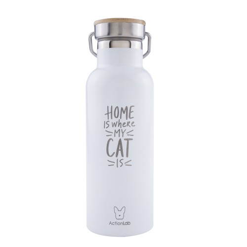 Eco Life Bamboo Thermos Bottle Μαύρο Meow Home Is Where My Cat Is 500ml