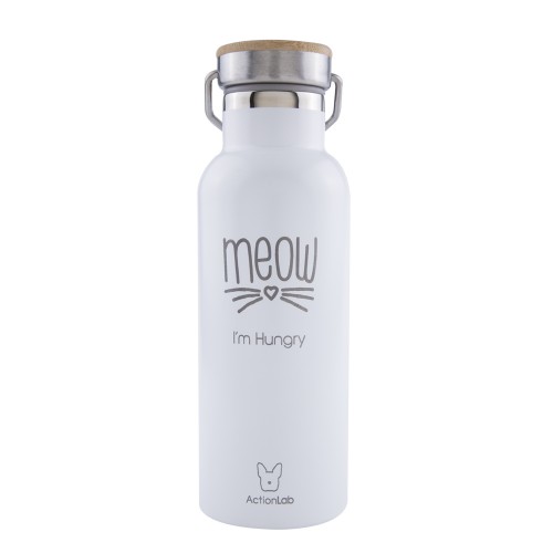 Eco Life Bamboo Thermos Bottle Λευκό Meow I'm Hungry 500ml
