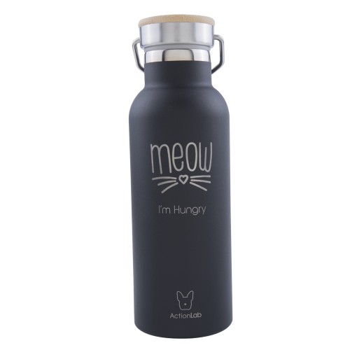 Eco Life Bamboo Thermos Bottle Μαύρο Meow I'm Hungry 500ml