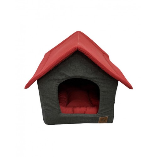 PQP Υφασμάτινο Σπιτάκι One Size Μπορντό/Γκρι (48x43x53cm)