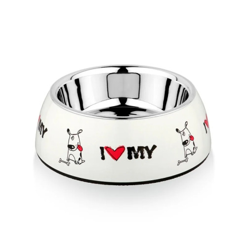 SW Diva Bowl I Love My Dog Μπολ Με Ανοξείδωτο Πιατάκι Και Αντιολισθητικό Λάστιχο Στον Πάτο Λευκό 17cm
