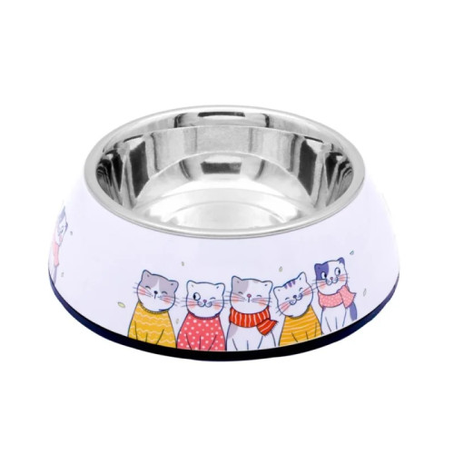 SW Diva Bowl Happy Cats Με Ανοξείδωτο Πιατάκι Και Αντιολισθητικό Λάστιχο Στον Πάτο Λευκό 14cm