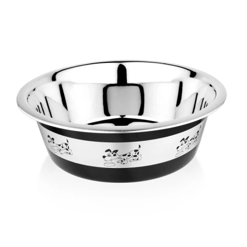SW Ανοξείδωτο Μπολ Με Αντιολισθητικό Λάστιχο Στον Πάτο Μαύρο- Ασημί 13cm