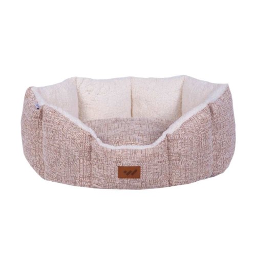 Woofmoda Καναπές-Κρεβάτι Οβάλ με Γούνινη Επένδυση Μπεζ για Σκύλους & Γάτες